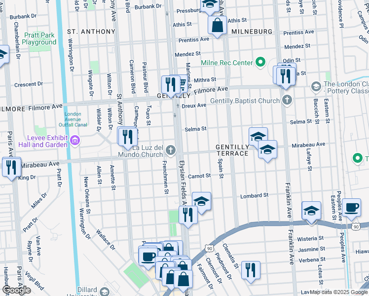 map of restaurants, bars, coffee shops, grocery stores, and more near 4931 Elysian Fields Avenue in New Orleans