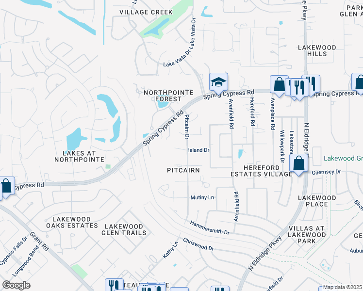 map of restaurants, bars, coffee shops, grocery stores, and more near 12703 High Sea Drive in Tomball