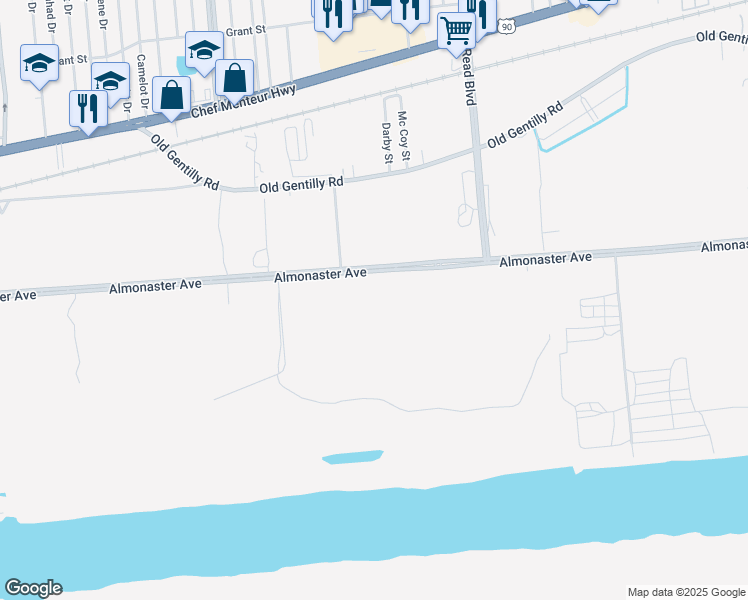 map of restaurants, bars, coffee shops, grocery stores, and more near 5801 Read Boulevard in New Orleans