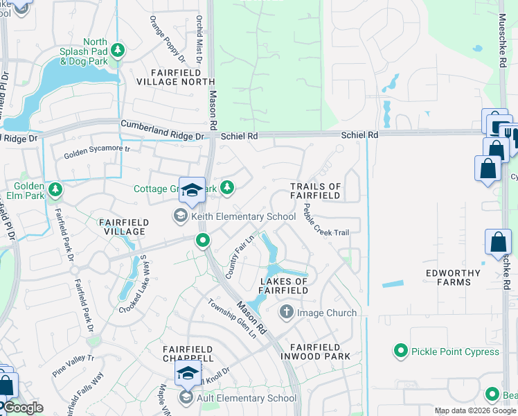 map of restaurants, bars, coffee shops, grocery stores, and more near 20211 Fairfield Trace Drive in Cypress
