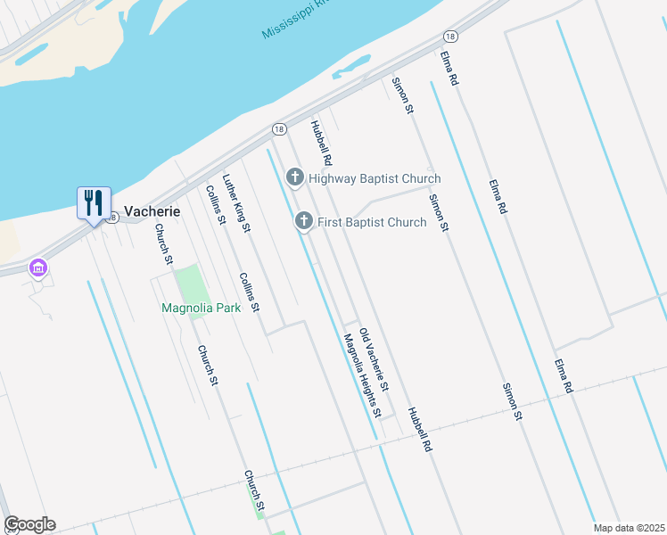 map of restaurants, bars, coffee shops, grocery stores, and more near 1312 Old Vacherie Street in Vacherie