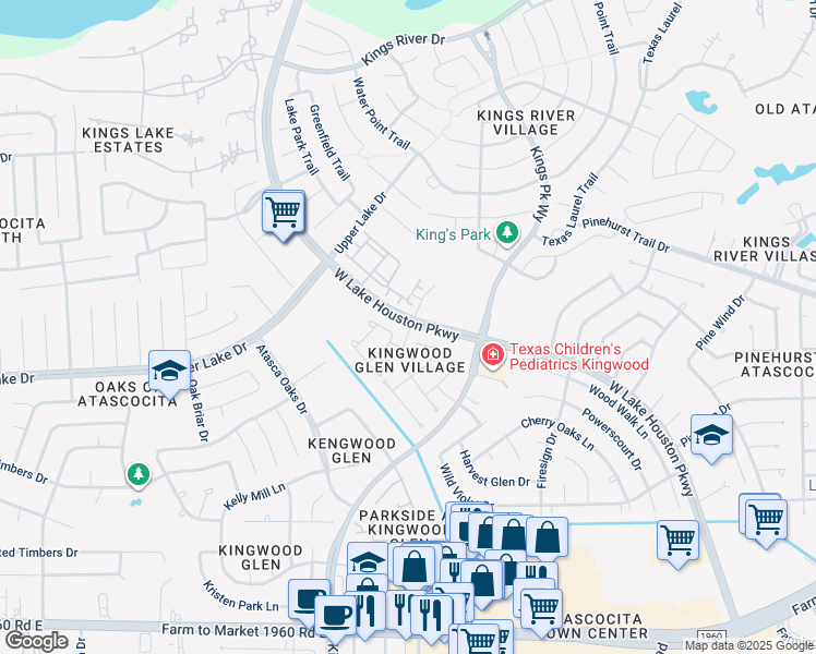 map of restaurants, bars, coffee shops, grocery stores, and more near 2002 Kings Glen Drive in Atascocita