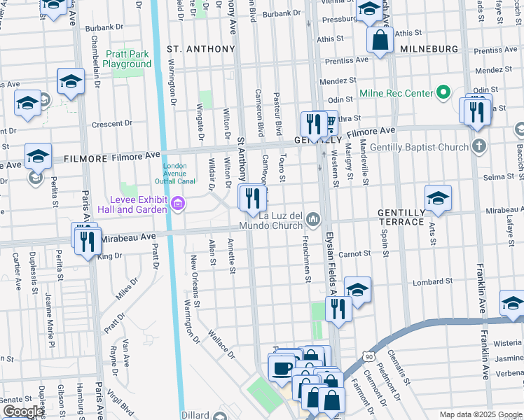 map of restaurants, bars, coffee shops, grocery stores, and more near 2000 Timoleon Street in New Orleans