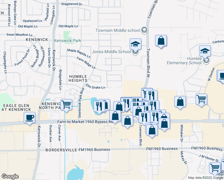 map of restaurants, bars, coffee shops, grocery stores, and more near 9393 Farm to Market 1960 Bypass Road West in Humble