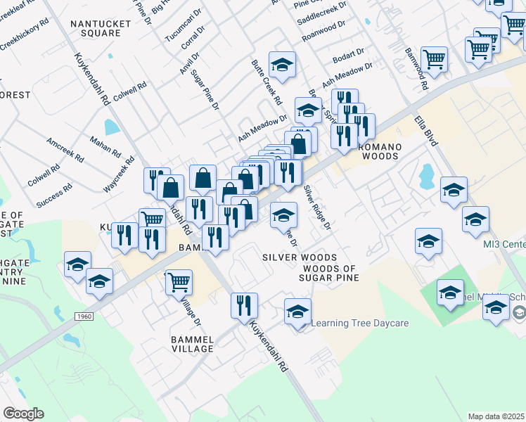 map of restaurants, bars, coffee shops, grocery stores, and more near 2025 Farm to Market 1960 Road West in Houston