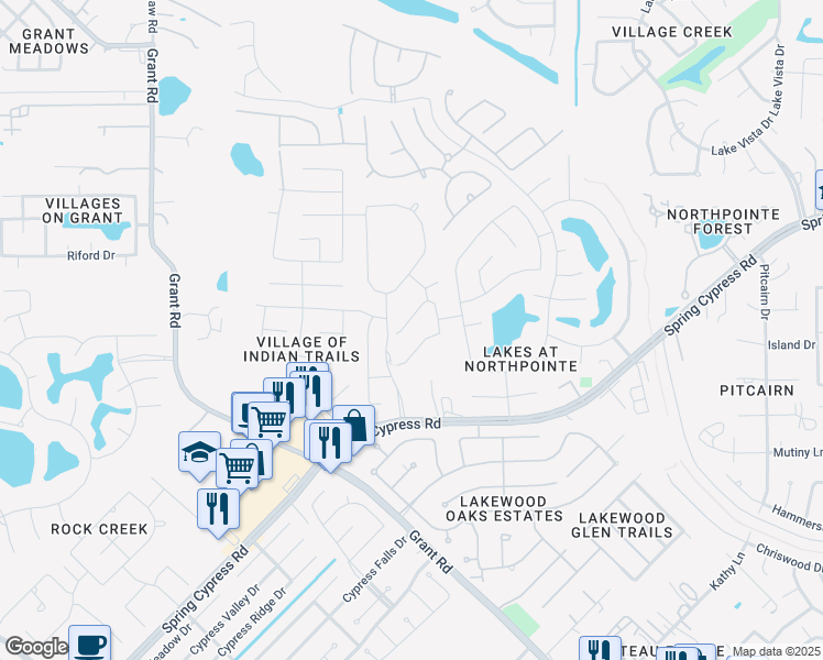 map of restaurants, bars, coffee shops, grocery stores, and more near 13727 Pedernales Court in Harris County