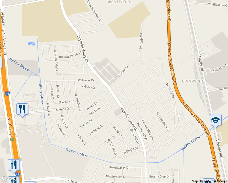 map of restaurants, bars, coffee shops, grocery stores, and more near 16407 West Calico Rock Lane in Houston