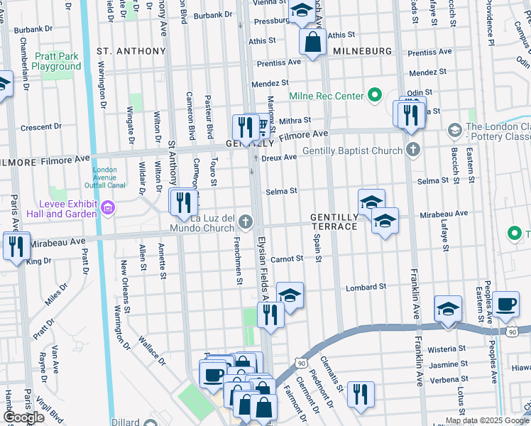map of restaurants, bars, coffee shops, grocery stores, and more near 4931 Elysian Fields Avenue in New Orleans