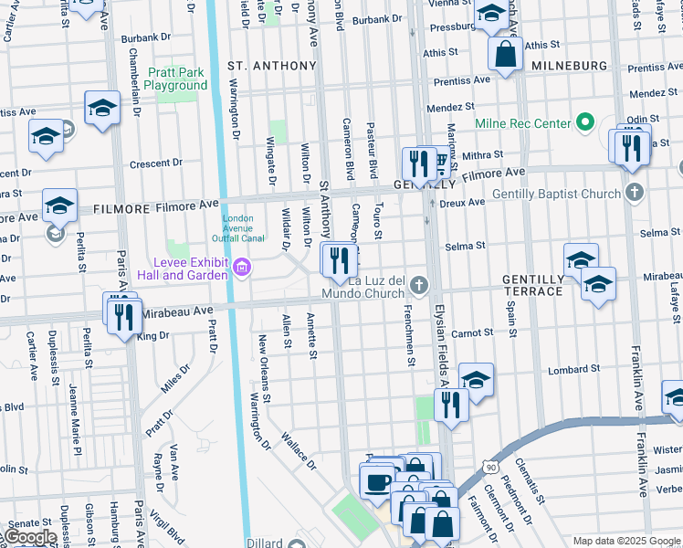 map of restaurants, bars, coffee shops, grocery stores, and more near 2000 Timoleon Street in New Orleans