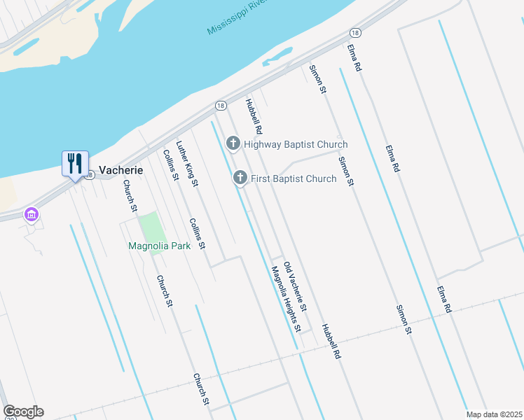 map of restaurants, bars, coffee shops, grocery stores, and more near 1312 Old Vacherie Street in Vacherie