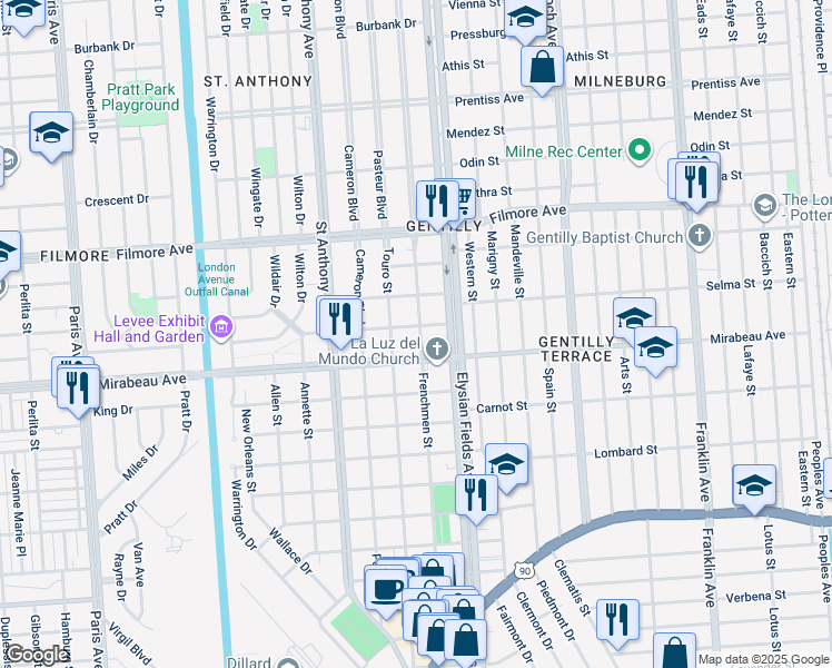 map of restaurants, bars, coffee shops, grocery stores, and more near 2138 Timoleon Street in New Orleans
