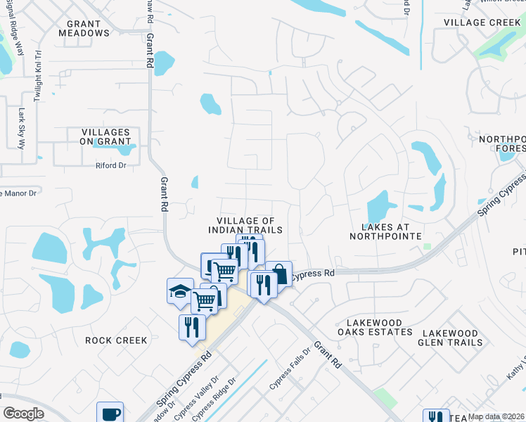 map of restaurants, bars, coffee shops, grocery stores, and more near 13910 Oneida Ct in Cypress