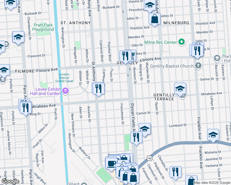 map of restaurants, bars, coffee shops, grocery stores, and more near 2138 Timoleon Street in New Orleans