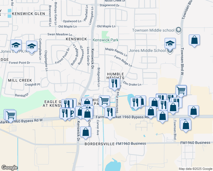 map of restaurants, bars, coffee shops, grocery stores, and more near 19806 Sweet Magnolia Place in Humble