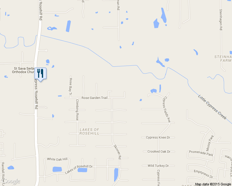 map of restaurants, bars, coffee shops, grocery stores, and more near 16626 Winter Rose Ct in Cypress