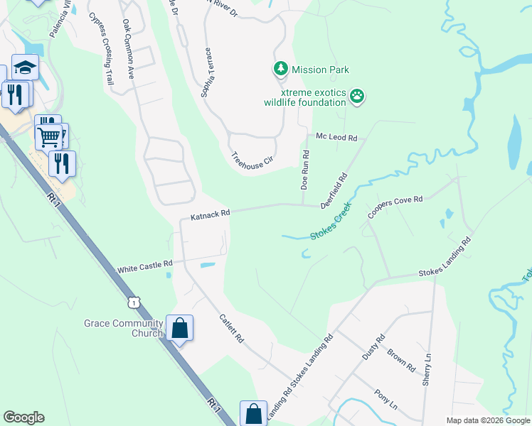 map of restaurants, bars, coffee shops, grocery stores, and more near 410 Katnack Road in St. Augustine