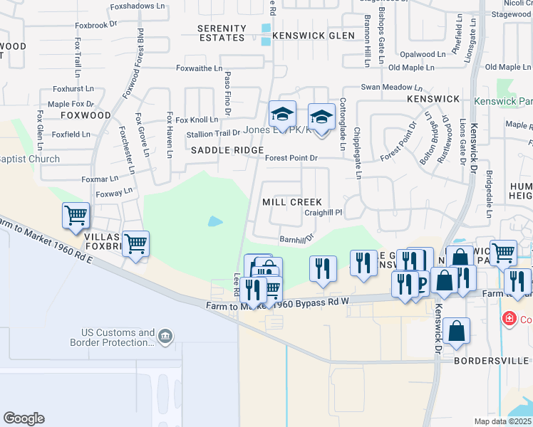 map of restaurants, bars, coffee shops, grocery stores, and more near 7826 Birchbark Drive in Humble