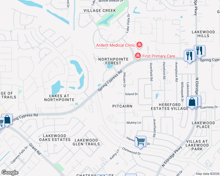 map of restaurants, bars, coffee shops, grocery stores, and more near 12929 Spring Cypress Road in Tomball