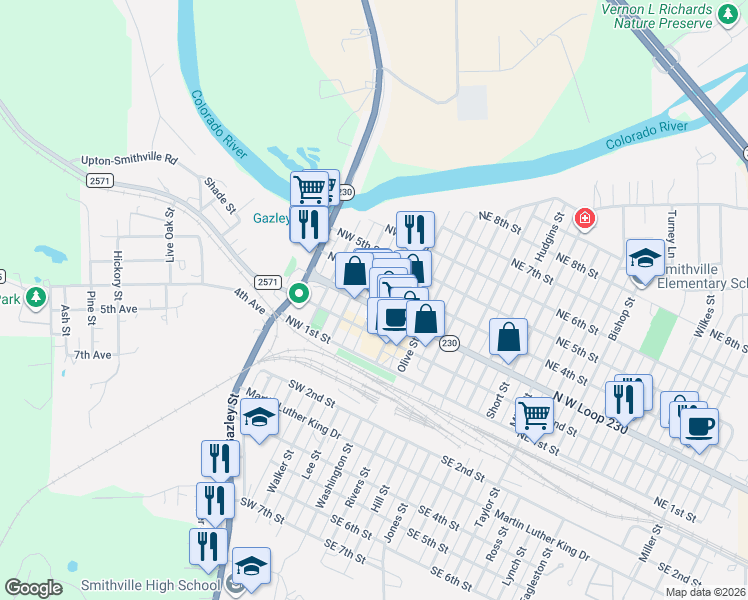 map of restaurants, bars, coffee shops, grocery stores, and more near 200 Route 230 Loop in Smithville