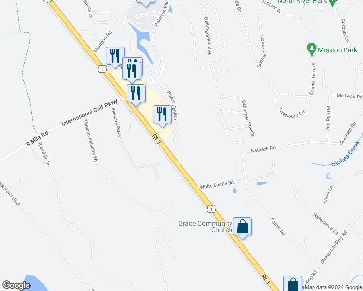 map of restaurants, bars, coffee shops, grocery stores, and more near 455 La Travesia Flora in St. Augustine