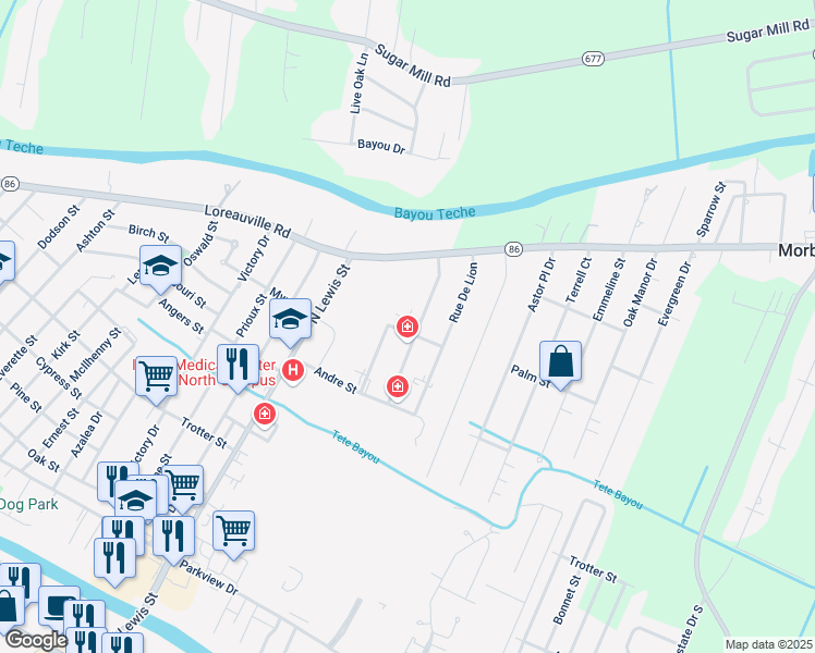 map of restaurants, bars, coffee shops, grocery stores, and more near 1000-1050 Rue De Pierre in New Iberia