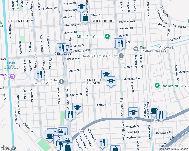 map of restaurants, bars, coffee shops, grocery stores, and more near 4928 Saint Roch Avenue in New Orleans