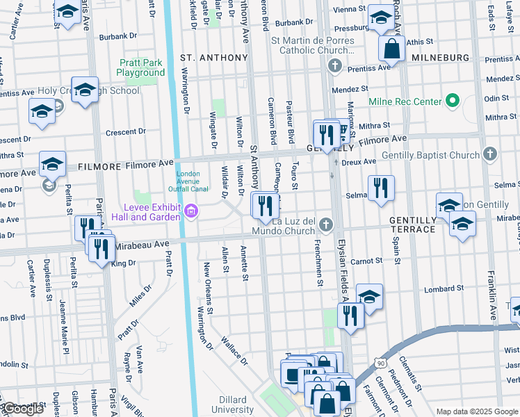 map of restaurants, bars, coffee shops, grocery stores, and more near 2000 Timoleon Street in New Orleans