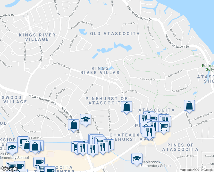map of restaurants, bars, coffee shops, grocery stores, and more near 20011 Sweetgum Forest Drive in Humble