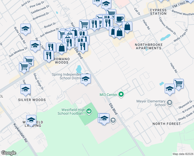 map of restaurants, bars, coffee shops, grocery stores, and more near in Harris County