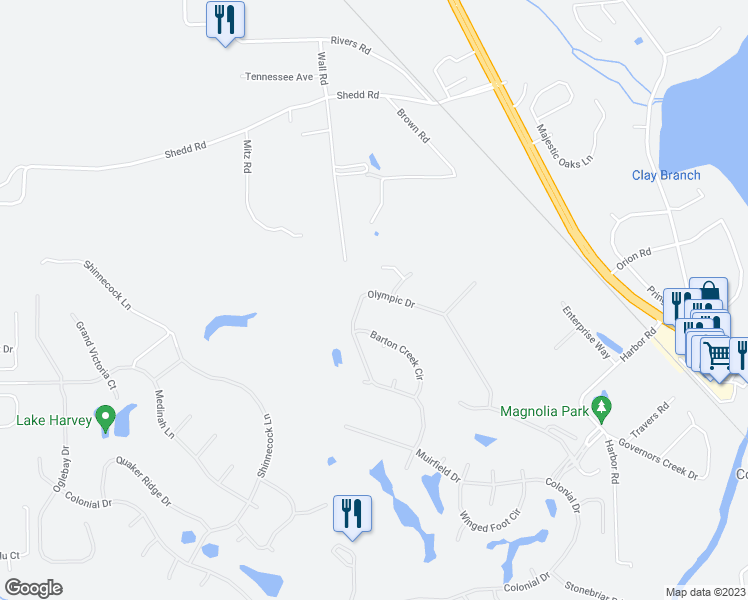 map of restaurants, bars, coffee shops, grocery stores, and more near 3451 Olympic Drive in Green Cove Springs
