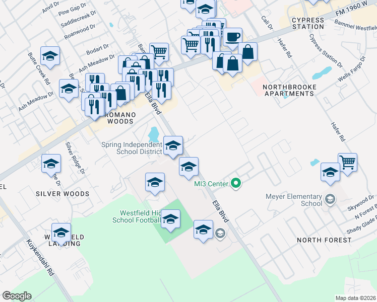 map of restaurants, bars, coffee shops, grocery stores, and more near in Harris County