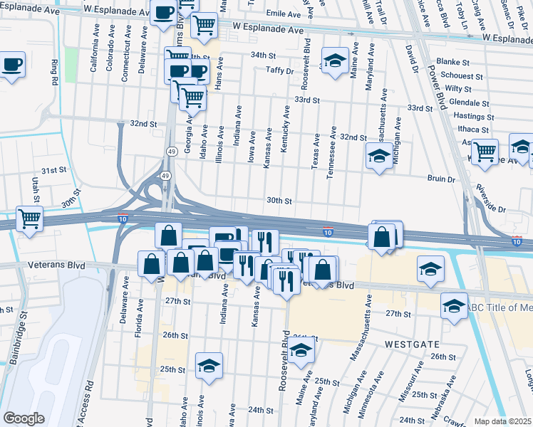 map of restaurants, bars, coffee shops, grocery stores, and more near 2904 Kansas Avenue in Kenner