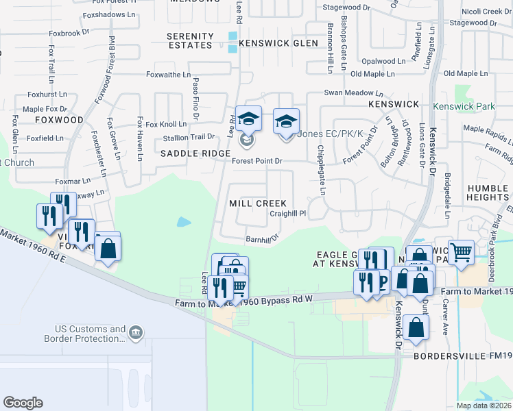 map of restaurants, bars, coffee shops, grocery stores, and more near 19822 Deep Dale Drive in Humble