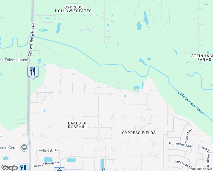 map of restaurants, bars, coffee shops, grocery stores, and more near 16626 Winter Rose Court in Cypress