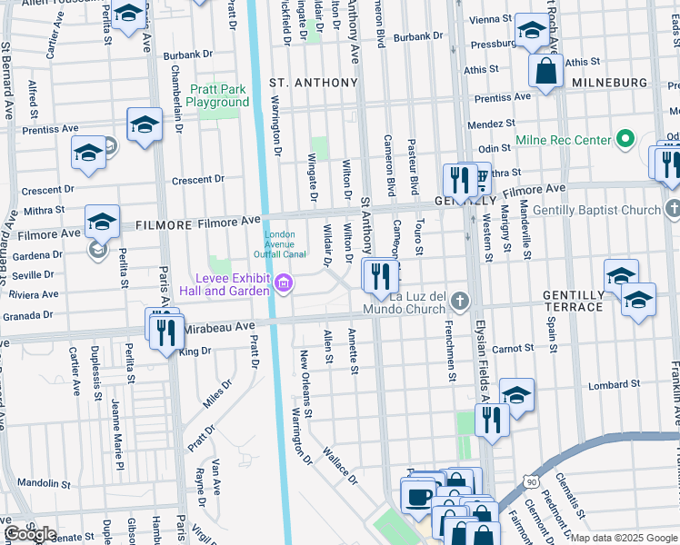 map of restaurants, bars, coffee shops, grocery stores, and more near in New Orleans