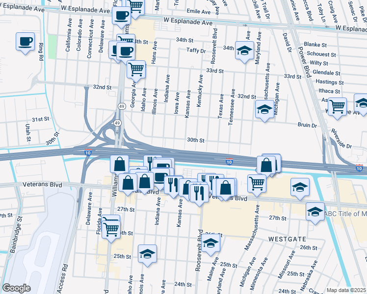 map of restaurants, bars, coffee shops, grocery stores, and more near 2904 Kansas Avenue in Kenner