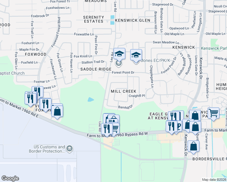 map of restaurants, bars, coffee shops, grocery stores, and more near 7826 Birchbark Drive in Humble