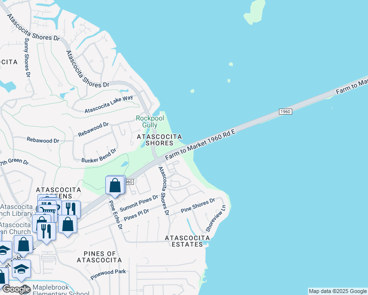 map of restaurants, bars, coffee shops, grocery stores, and more near 9020 Farm to Market 1960 Road East in Humble