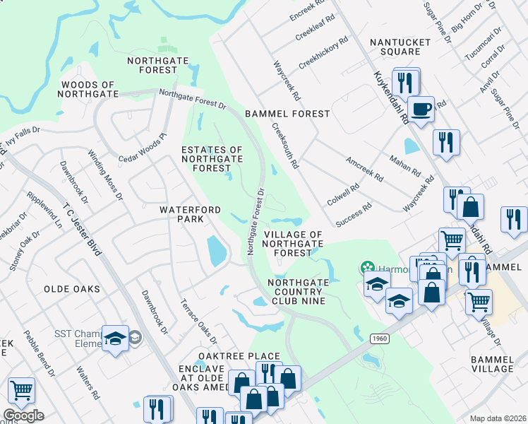 map of restaurants, bars, coffee shops, grocery stores, and more near 2727 South Southern Oaks Drive in Houston