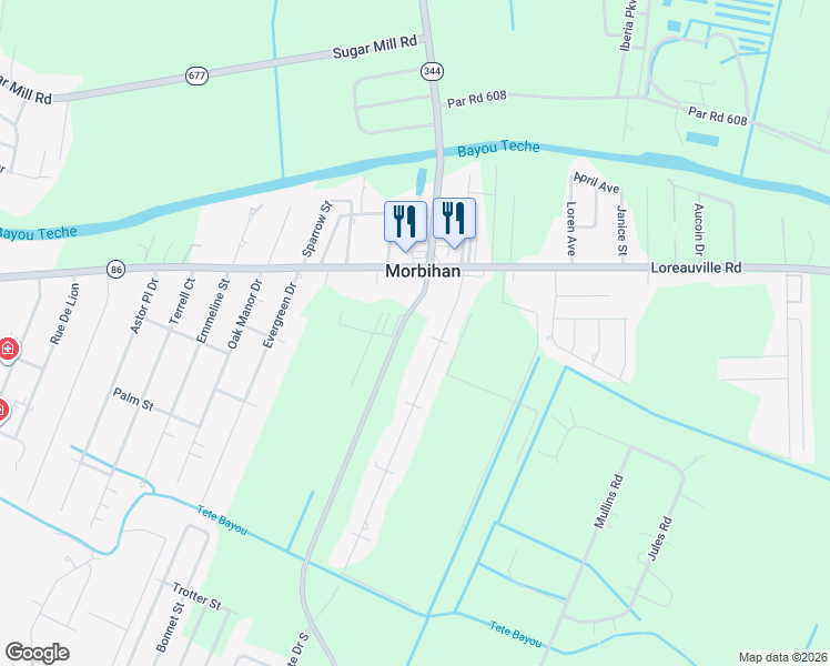 map of restaurants, bars, coffee shops, grocery stores, and more near 2912 Loreauville Road in New Iberia