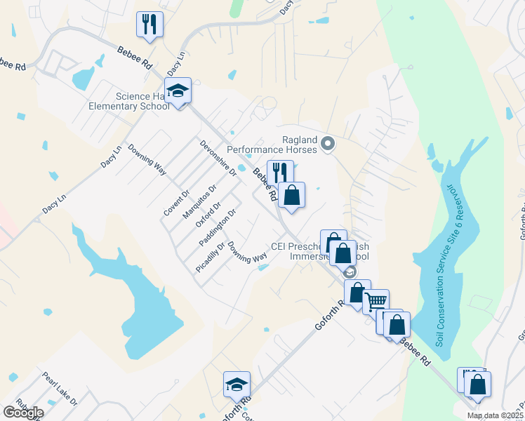 map of restaurants, bars, coffee shops, grocery stores, and more near 480 Waterloo Drive in Kyle