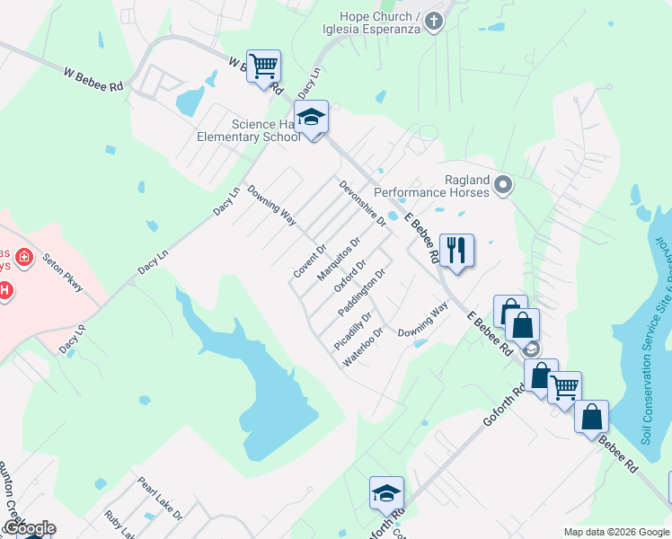 map of restaurants, bars, coffee shops, grocery stores, and more near 279 Marquitos Drive in Kyle