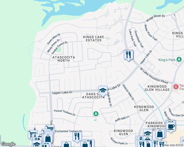 map of restaurants, bars, coffee shops, grocery stores, and more near 5703 Deer Timbers Trail in Humble