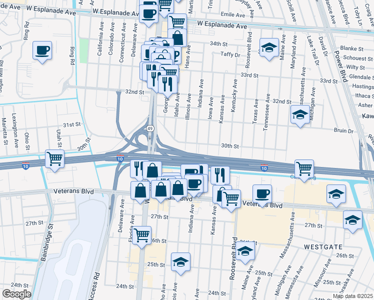 map of restaurants, bars, coffee shops, grocery stores, and more near 3000 Illinois Avenue in Kenner