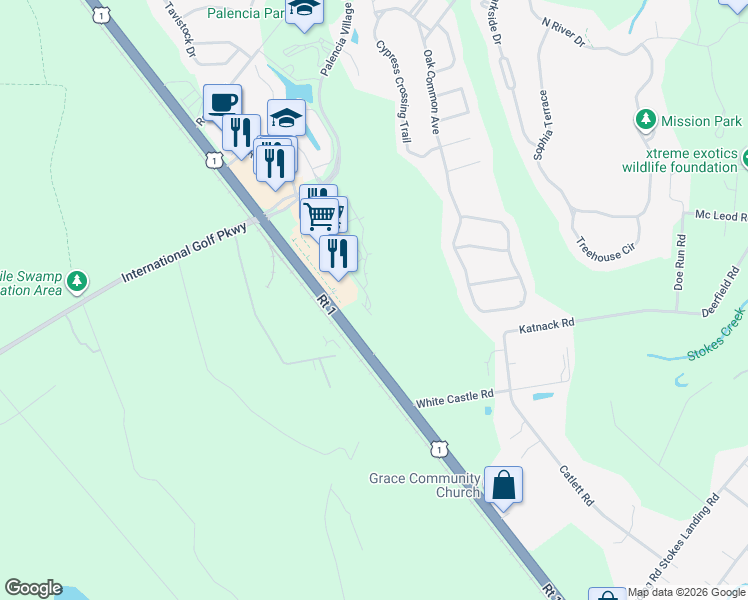 map of restaurants, bars, coffee shops, grocery stores, and more near 440 La Travesia Flora in St. Augustine