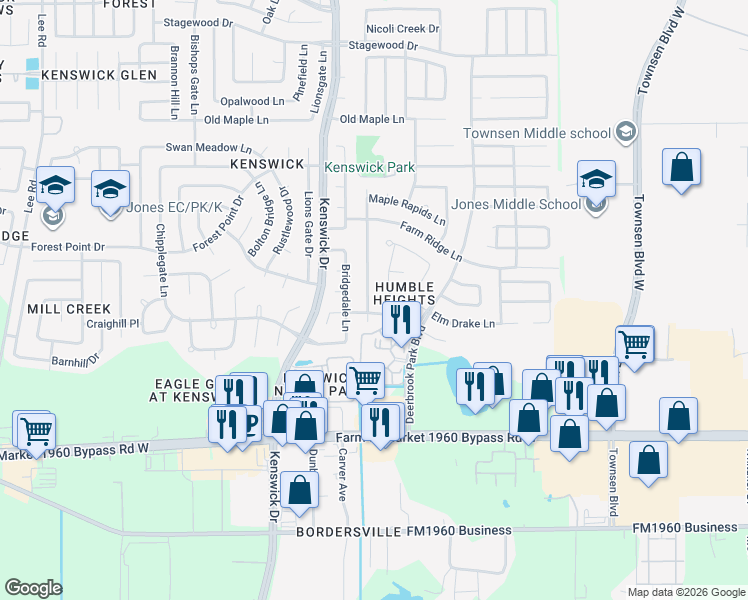map of restaurants, bars, coffee shops, grocery stores, and more near 19910 Sweet Magnolia Place in Humble
