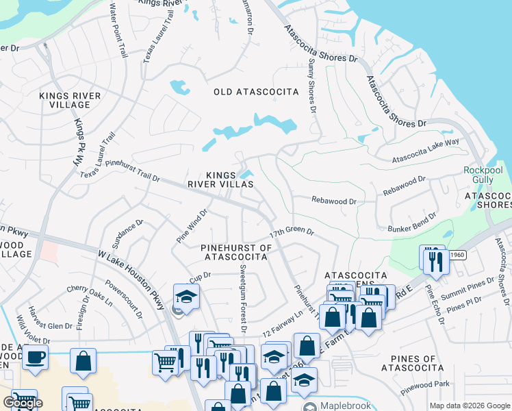 map of restaurants, bars, coffee shops, grocery stores, and more near 20003 Atasca Villas Drive in Humble