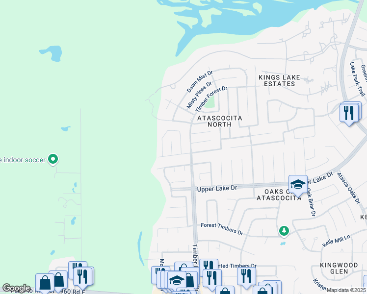 map of restaurants, bars, coffee shops, grocery stores, and more near 19810 Misty Pines Drive in Humble