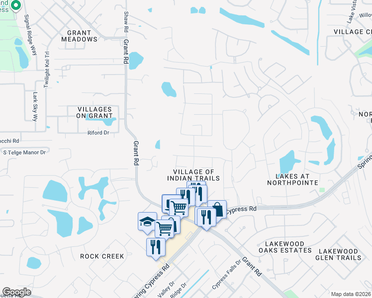 map of restaurants, bars, coffee shops, grocery stores, and more near 14010 Blackfoot Trail Run in Cypress