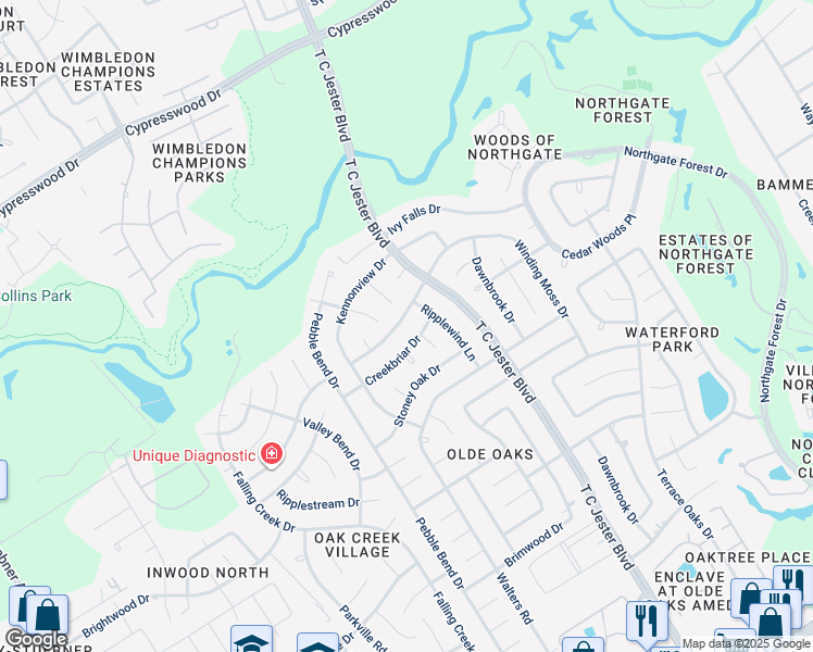 map of restaurants, bars, coffee shops, grocery stores, and more near 3431 Woodbriar Drive in Houston